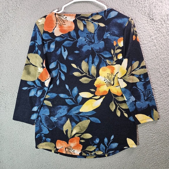Chico's Knit Top Women Size 0 Floral Print Multicolor Preppy - Picture 7 of 10